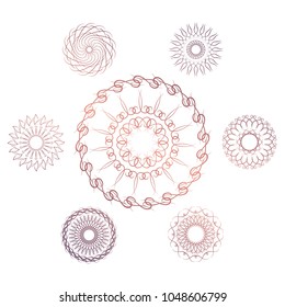 Set of seven geometric circular elements. Vector monogram on white background. Vector illustration

