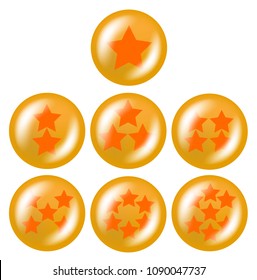 a set of seven glossy balls with stars from one to seven stars
