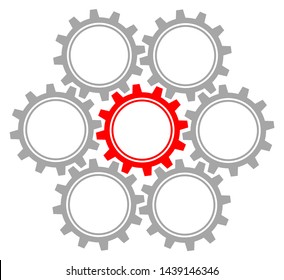 Set Of Seven Graphic Gears Gray And Red