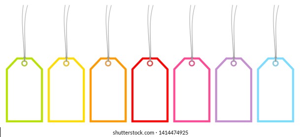 Set Of Seven Hangtags Frame Rainbow Colors