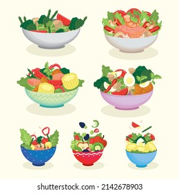 set of seven health food bowls