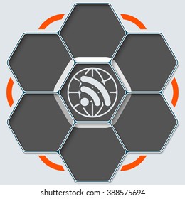Set of seven hexagons for your text and feed symbol