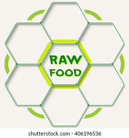 Set of seven hexagons for your text and raw food symbol