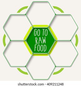 Set of seven hexagons for your text and raw food headline