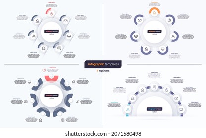 Set of seven option circle infographic design templates. Vector illustration.