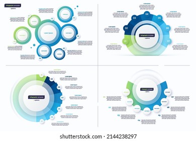 Set of seven option circle infographic design templates. Vector illustration.