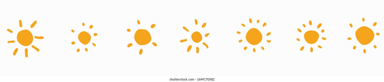 Set of seven painted yellow suns. Vector solar symbols set. - Shutterstock ID 1649170582