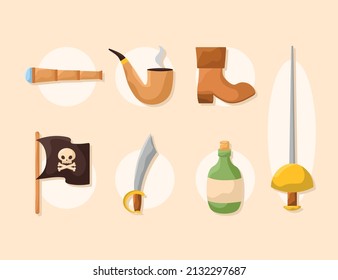 set of seven pirate items