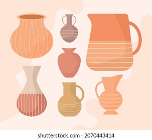 set of seven pottery jars