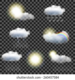 Set of seven realistic transparent weather icons