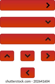 Set of seven red buttons with arrow