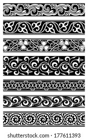 set of seven seamless floral borders