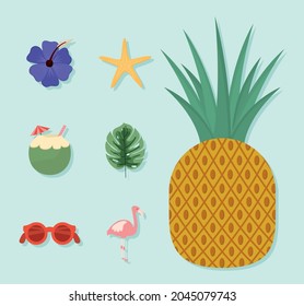 set of seven summer icons