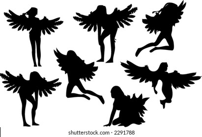 Set of Seven Vector Angel Silhouettes