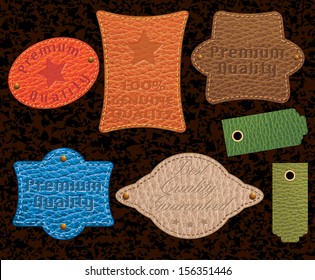 conjunto de siete etiquetas de cuero de color vectorial