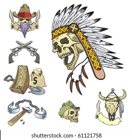 Set from seven vector compositions in style of the Wild West