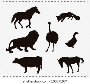 set of seven vector images of animals