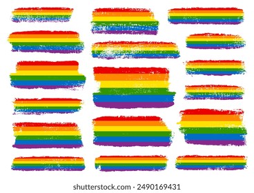 Set of seventeen brushstrokes rainbow