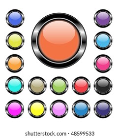 Set of seventeen shiny buttons for web design.
