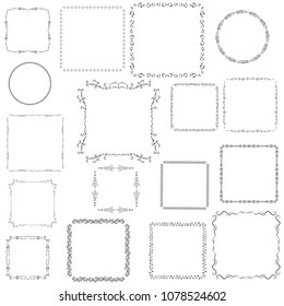 Set of seventeen unique large frames on isolated white backround, vector illustration, EPS 8.