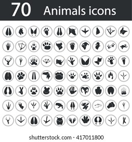 Set of seventy animal icons