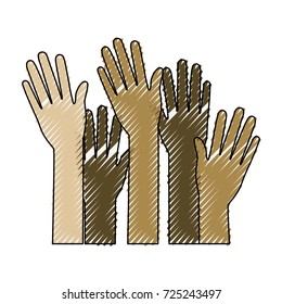 set several arms hands gesture on color crayon silhouette vector illustration