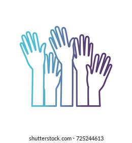 set several arms hands gesture on gradient color silhouette from blue to purple vector illustration
