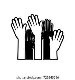 set several arms hands gesture on monochrome silhouette vector illustration