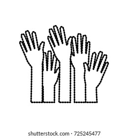 set several arms hands gesture on dotted silhouette vector illustration