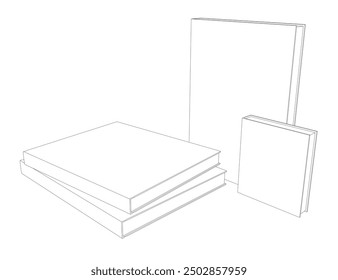 Set of several books contour. Line drawing of book, library, education, school, study, literature, paper, textbook, knowledge, read, learn, page reading