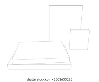 Set of several books contour. Line drawing of book, library, education, school, study, literature, paper, textbook, knowledge, read, learn, page reading