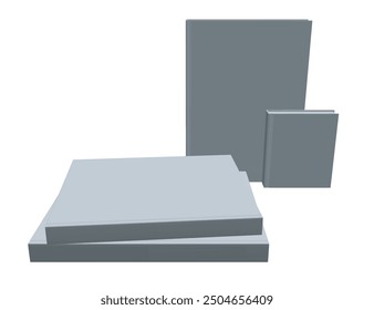 Set of several books polygonal model. Stack of book, library, education, school, study, literature, paper, textbook, knowledge, read, learn, page reading. 3D.