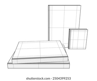 Set of several books wireframe. Line drawing of book, library, education, school, study, literature, paper, textbook, knowledge, read, learn, page reading