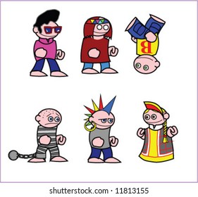 Set of several cartoon characters. Vector.