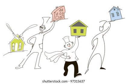 A set of several comical figures of Realtors