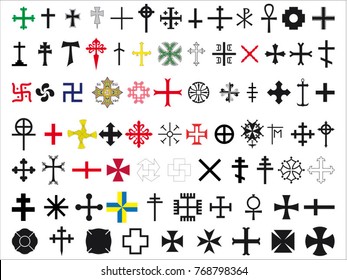 set of several crosses on white background