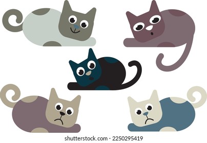 A set of several different cats.