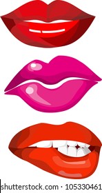 a set of several different lip gestures and various lipsticks