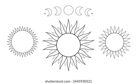 Set of several elements. Stylized suns and moons
