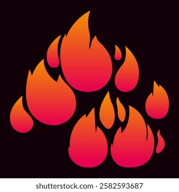 
A set of several flames of various shapes. Hand drawn vector illustration. Fire with a gradient on a dark background.