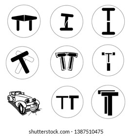 Set of several objects in the form of circles and symbols inside. Still have a car.