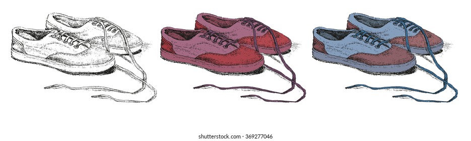 set of several pairs of shoes, for sports activities, in several color options