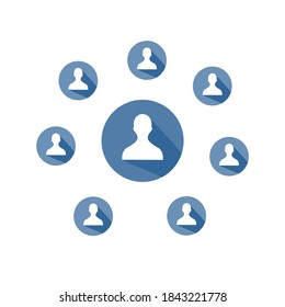 set of several people icon in a blue circle