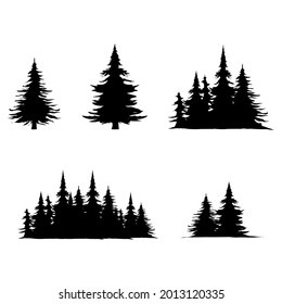 Set Several Pine Trees Silhouette Leaf Stock Vector (Royalty Free ...