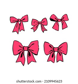 Set of several simple drawn bows