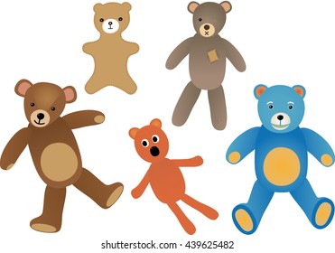 Set of several teddy bears in various condition 