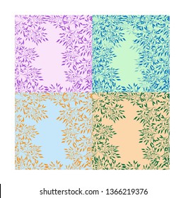 a set of several variants of the plant pattern on different backgrounds Grass of different colors Seamless wallpaper with plants and greens
