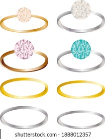 Set of several wedding rings of gold and silver with and without precious stone