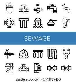 Set of sewage icons such as Bin, Pipe, Sewer, Tank, Pipes, Water filter, Piping , sewage