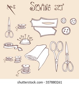set of sewing accessories, doodle style 1